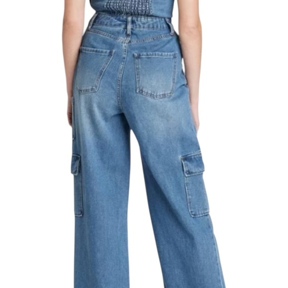 Wild Fable Tube Cargo denim wide leg Jumpsuit bandeau strapless - Picture 2 of 16